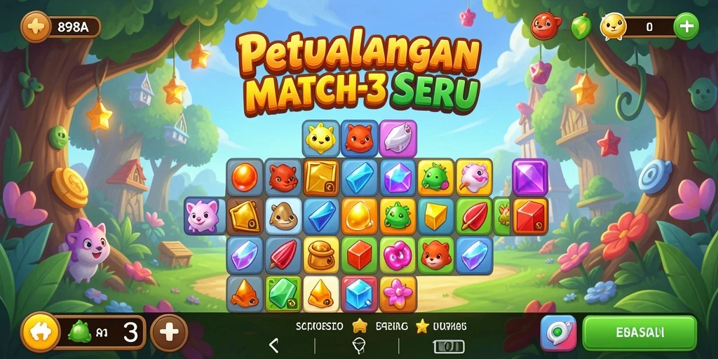 Screenshot dari gameplay Match-3 898A yang seru.