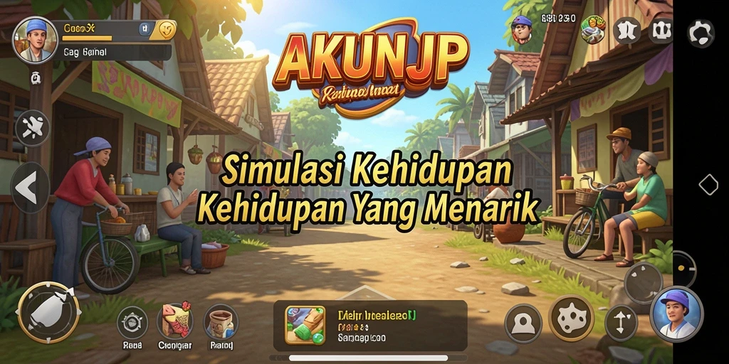 Tangkapan layar gameplay AKUNJP menunjukkan dunia simulasi yang hidup dan interaktif.
