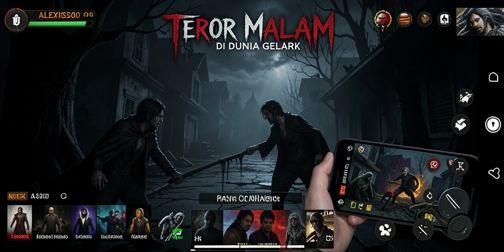 Gameplay ALEXIS500 yang menyeramkan dalam suasana gelap.