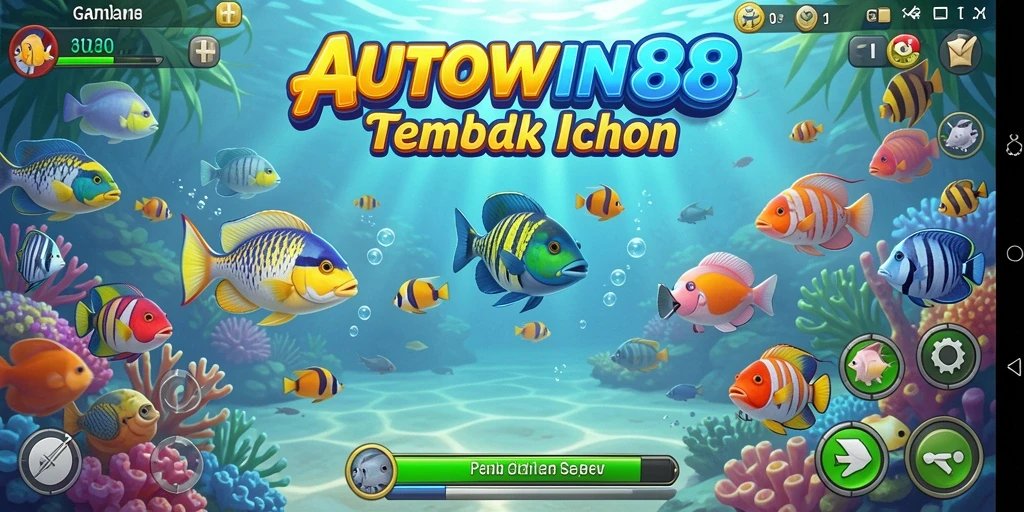 Tampilan gameplay seru dalam AUTOWIN88 dengan ikan berwarna-warni.