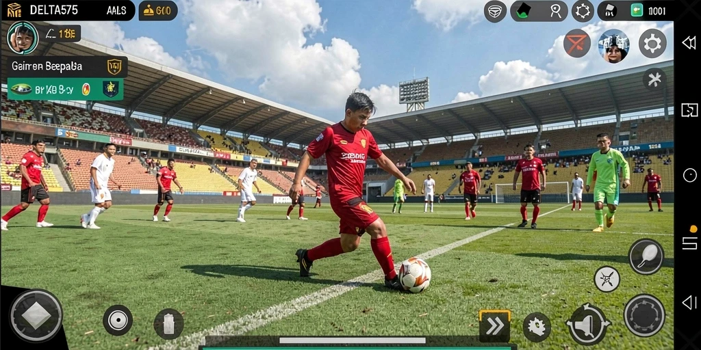 Tampilan gameplay DELTA575 yang mendebarkan saat pertandingan sepak bola.