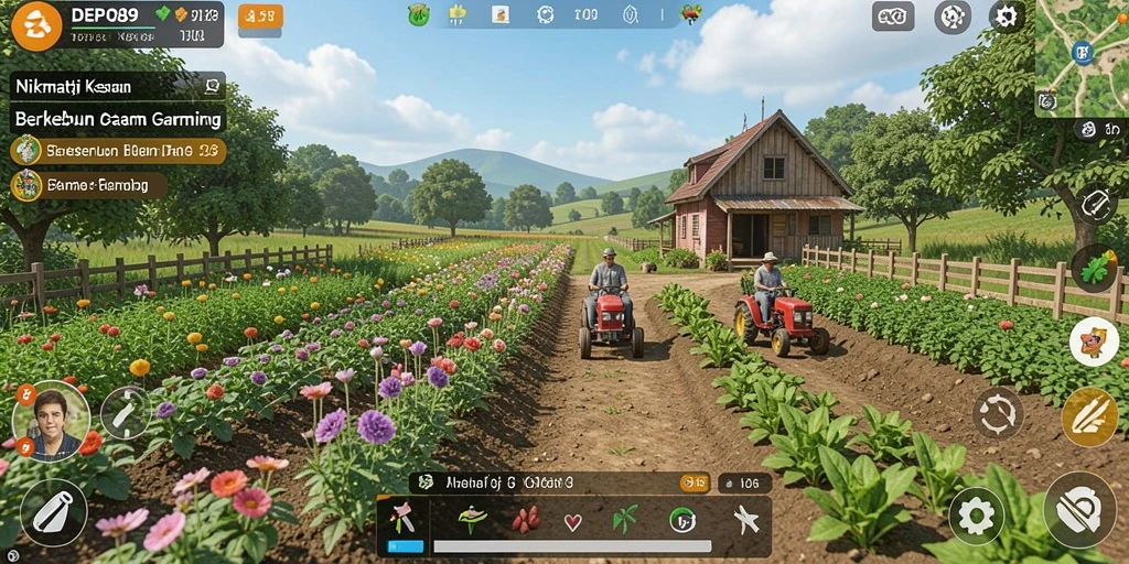 Screenshot gameplay DEPO89 yang menampilkan aktivitas berkebun yang seru.