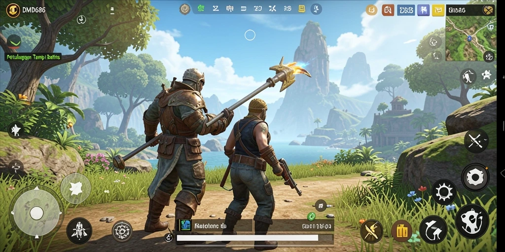 Tampilan gameplay DMD686 dalam dunia terbuka yang luas dan mengesankan.