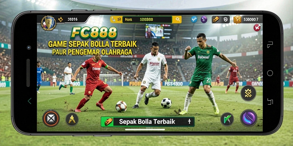 Tangkapan layar gameplay FC888 yang menampilkan aksi sepak bola mendebarkan.