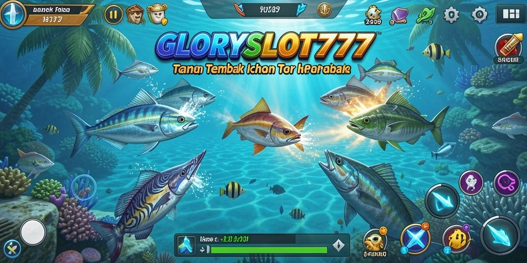 Tangkapan layar gameplay GLORYSLOT777 yang menampilkan aksi menembak ikan.