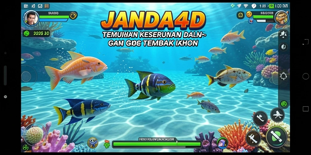 Tampilan gameplay seru dalam JANDA4D saat menembak ikan.