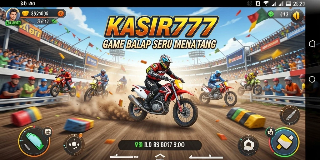 Tampilan gameplay KASIR777 dengan mobil balap yang melaju kencang.