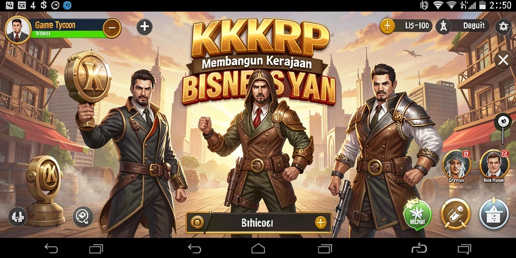 Screenshot utama KKRP menunjukkan gameplay membangun kerajaan bisnis yang sukses.