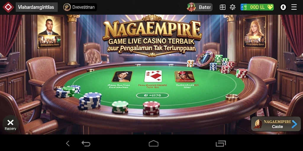 Screenshot gameplay NAGAEMPIRE yang menampilkan dealer langsung dan interaksi pemain.