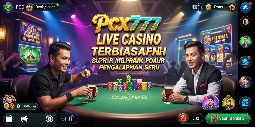 Screenshot PCX777 menampilkan dealer profesional dan suasana Live Casino yang mendebarkan.