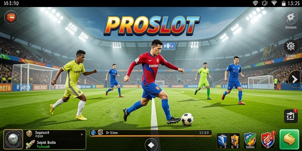 Tampilan gameplay PROSLOT yang mendebarkan dalam aksi sepak bola.