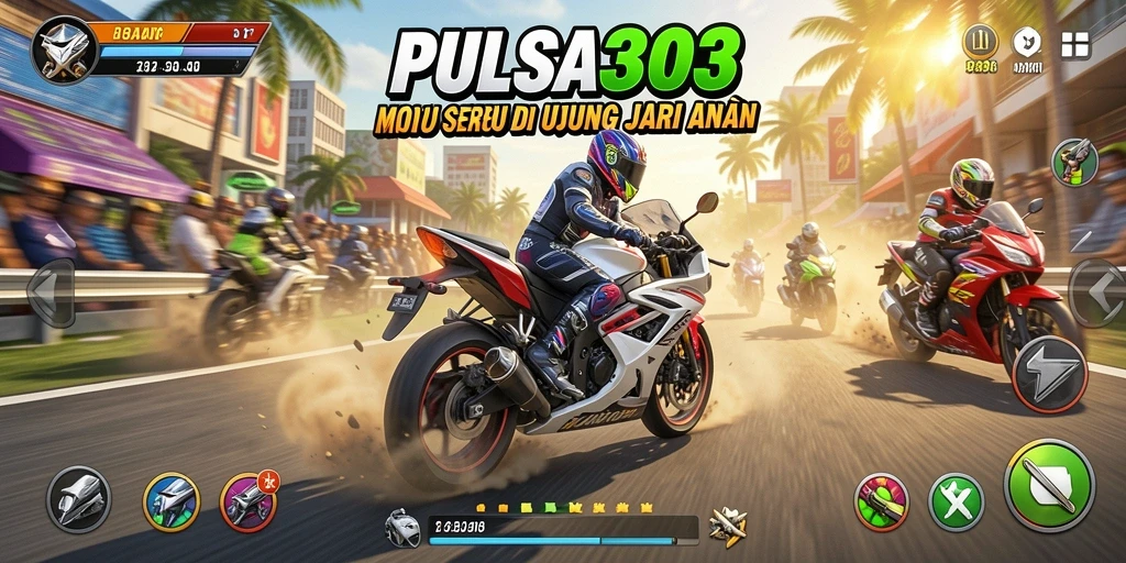 Screenshot gameplay PULSA303 yang menampilkan balapan motor seru.