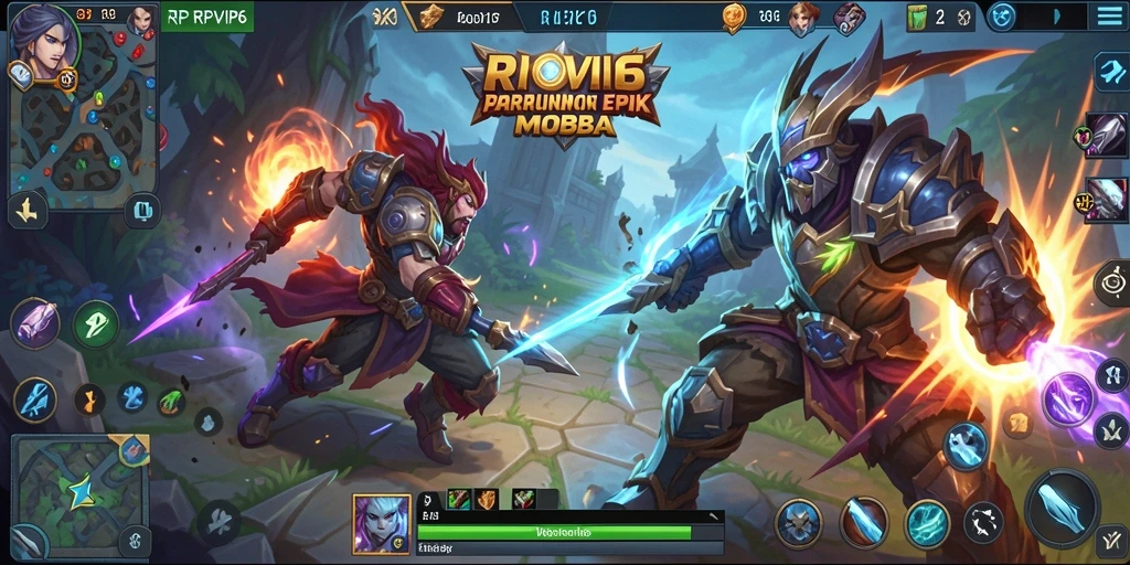 Screenshot RPVIP6 menampilkan aksi pertarungan tim yang seru dalam game MOBA.