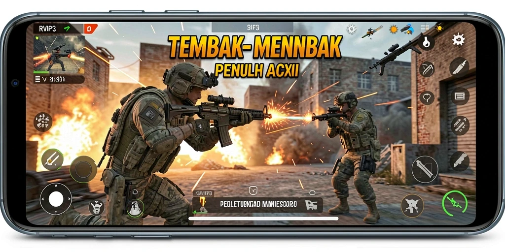 Screenshot gameplay RVIP3 dengan aksi tembak-menembak yang mendebarkan.