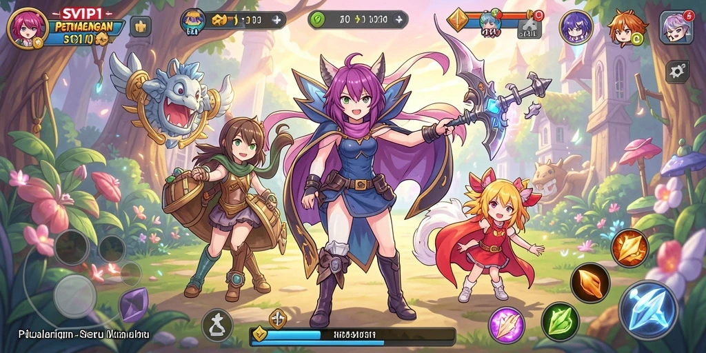 Tampilan menakjubkan dari gameplay <strong>SVIP1</strong> dengan karakter anime yang dinamis.