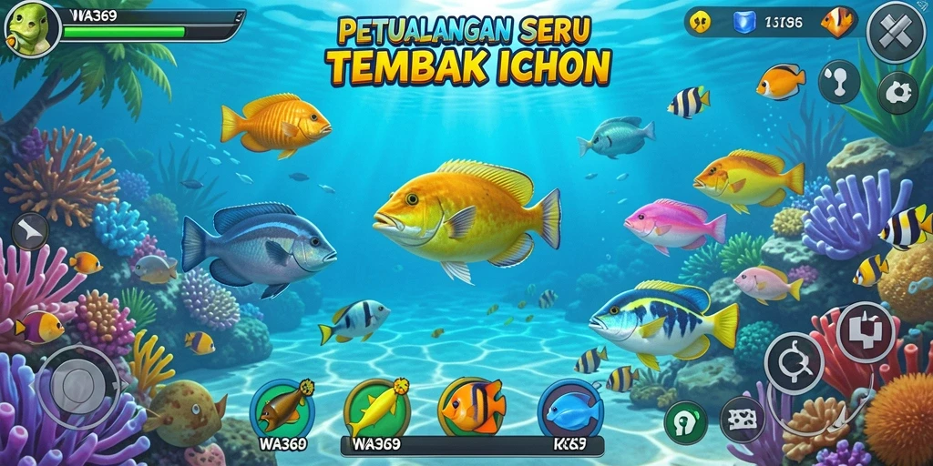 Screenshot gameplay action penuh warna di WA369 Tembak Ikan.