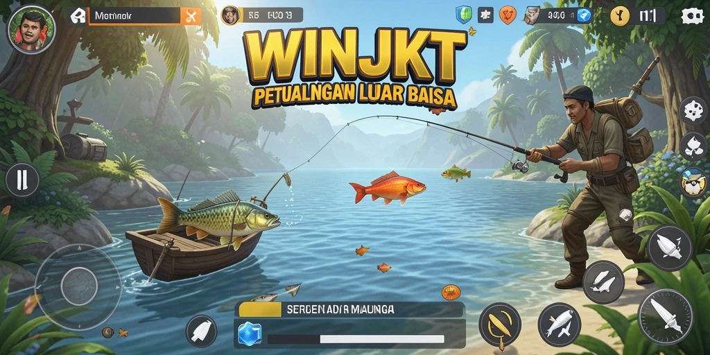 Gameplay memancing seru di WINJKT dengan berbagai lokasi indah.
